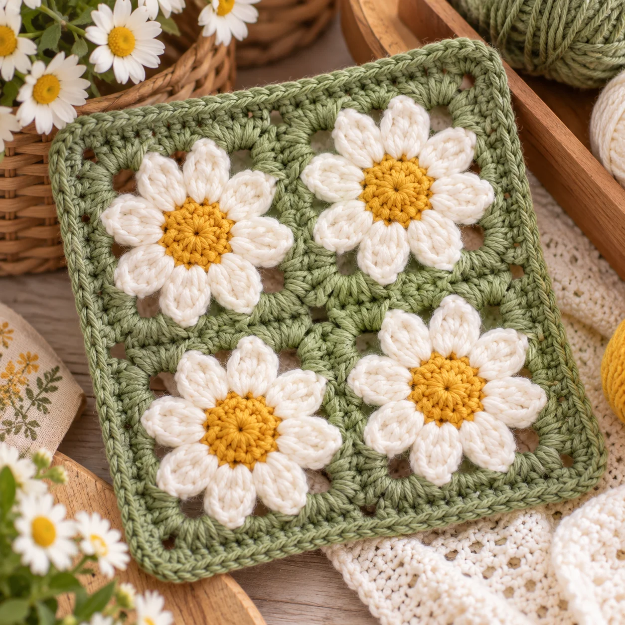 Crochet Field of Daisies Square