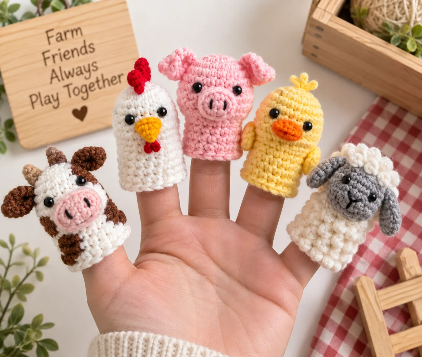 Easy Crochet Farm Animal Finger Puppets With Barn Bag