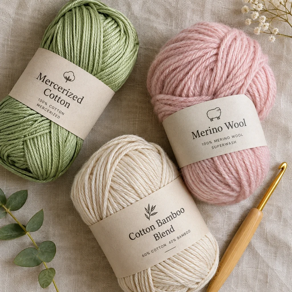 Three yarn skeins compared side by side for making an heirloom baby blanket