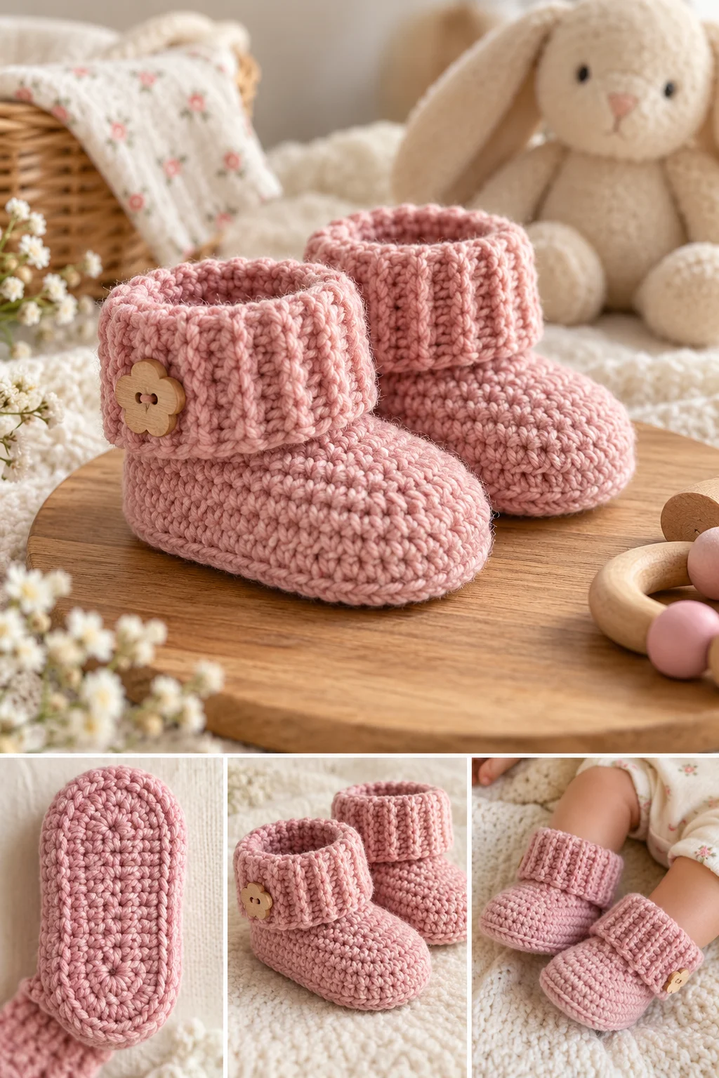 Classic Crochet Baby Booties with Folded Cuff – Free Pattern
