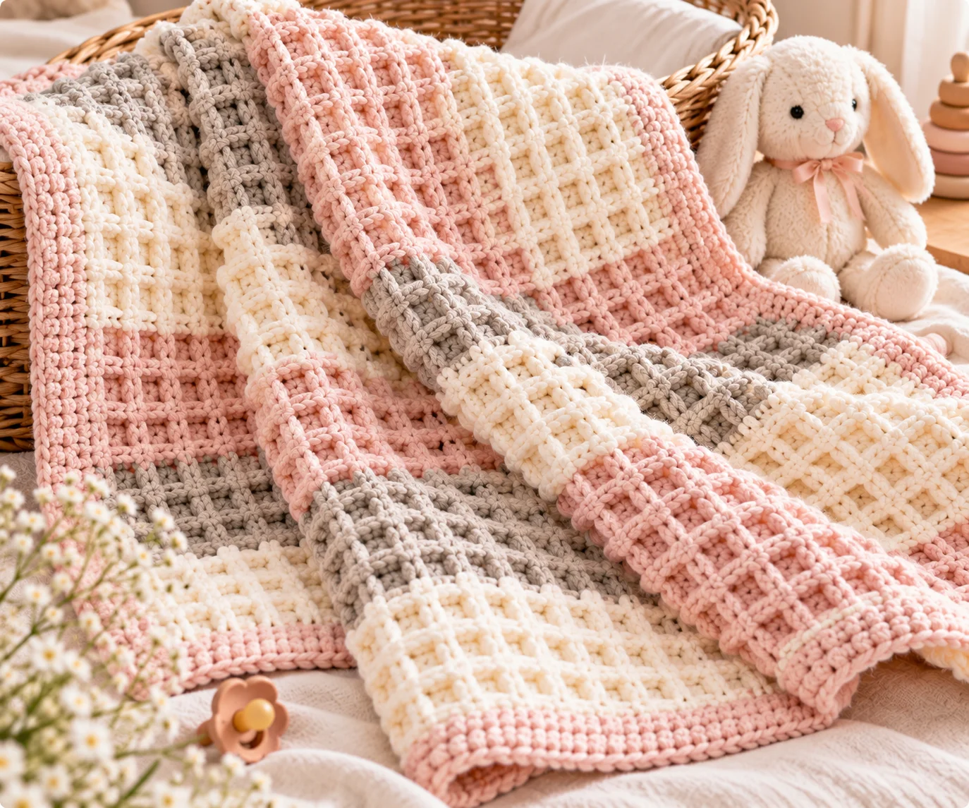 Free Waffle Stitch Baby Blanket Crochet Pattern