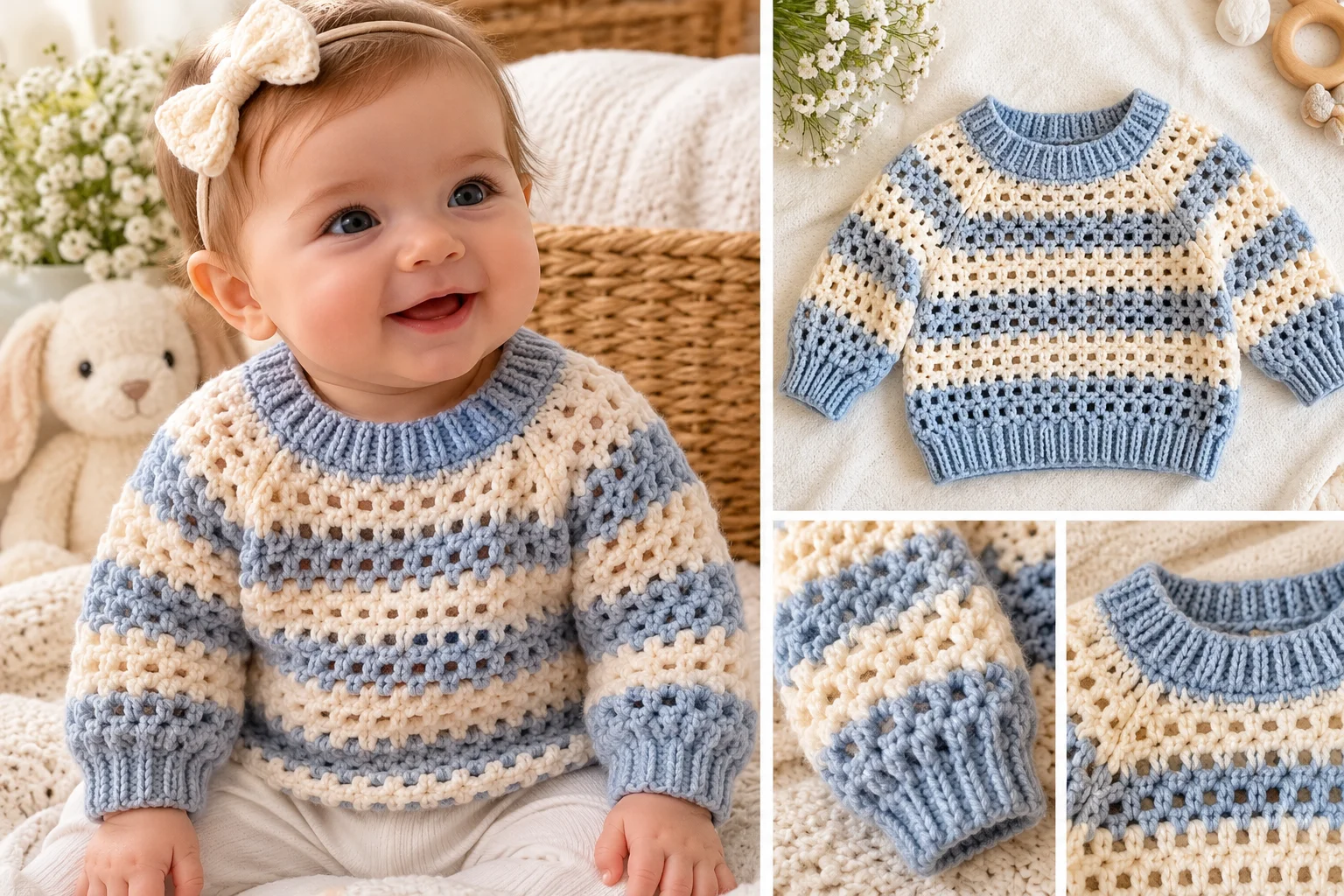 Crochet Mesh Stitch Baby Pullover Sweater