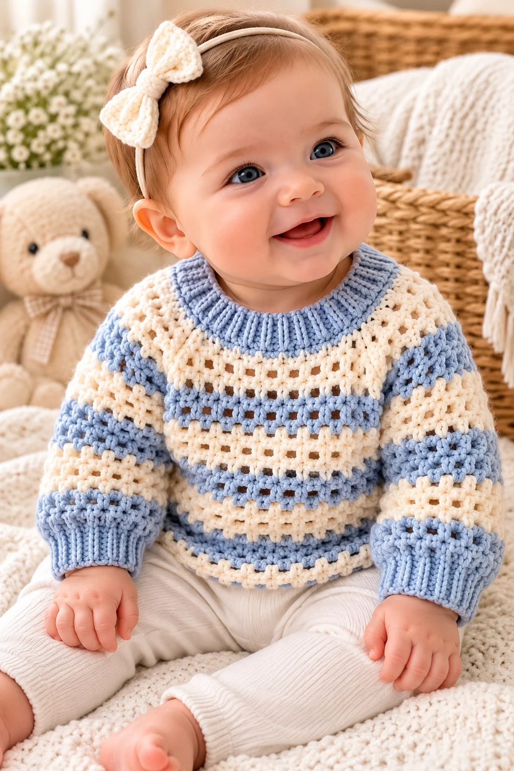Crochet Mesh Stitch Baby Pullover Sweater