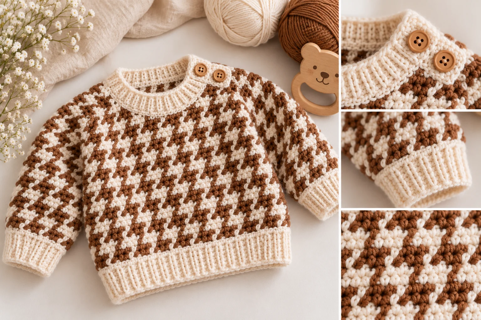 Crochet Houndstooth Baby Sweater