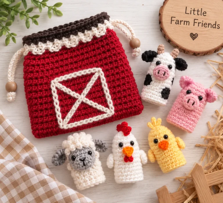 Farm Animal Finger Puppet Playset free Crochet pattern