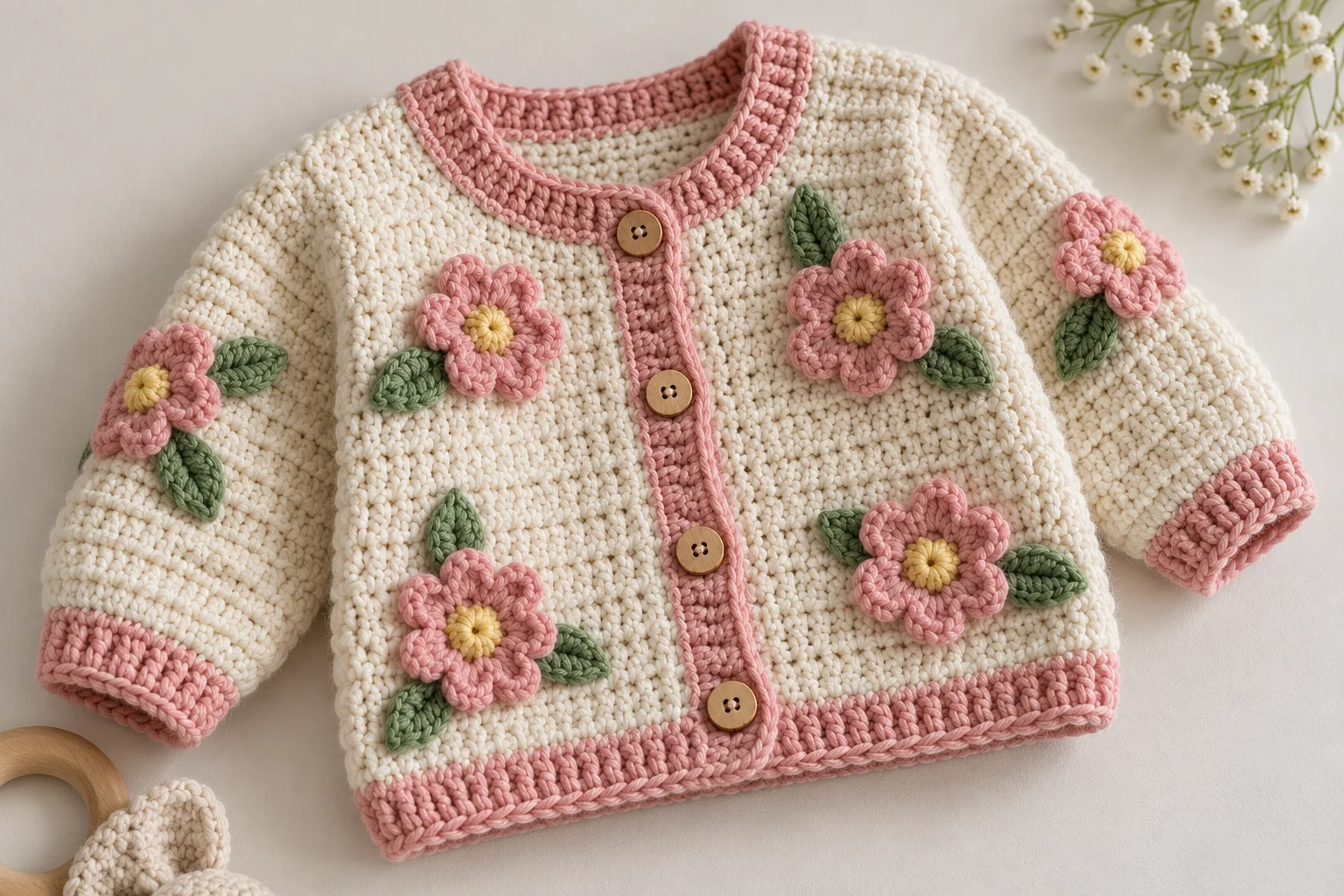 Baby Flower Cardigan Free Crochet Pattern for Beginners