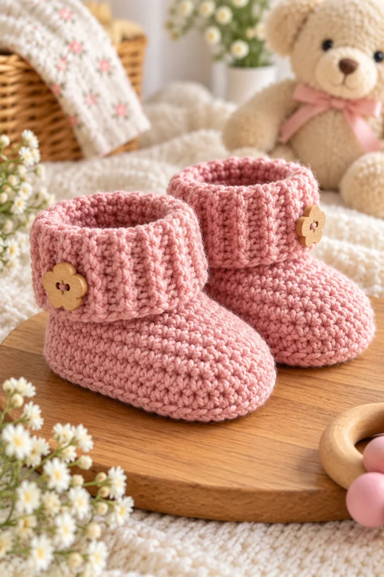 Classic Crochet Baby Booties with Folded Cuff – Free Pattern
