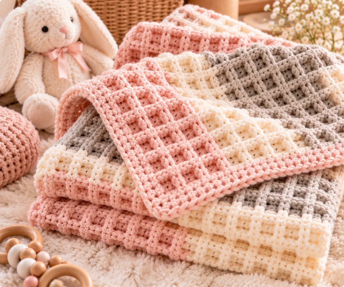 Free Waffle Stitch Baby Blanket Crochet Pattern