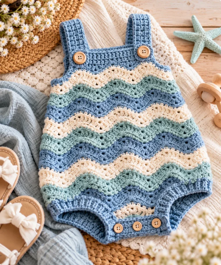 Ocean Waves Baby Romper Free Crochet Pattern