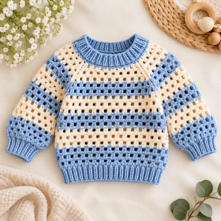 Crochet Mesh Stitch Baby Pullover Sweater