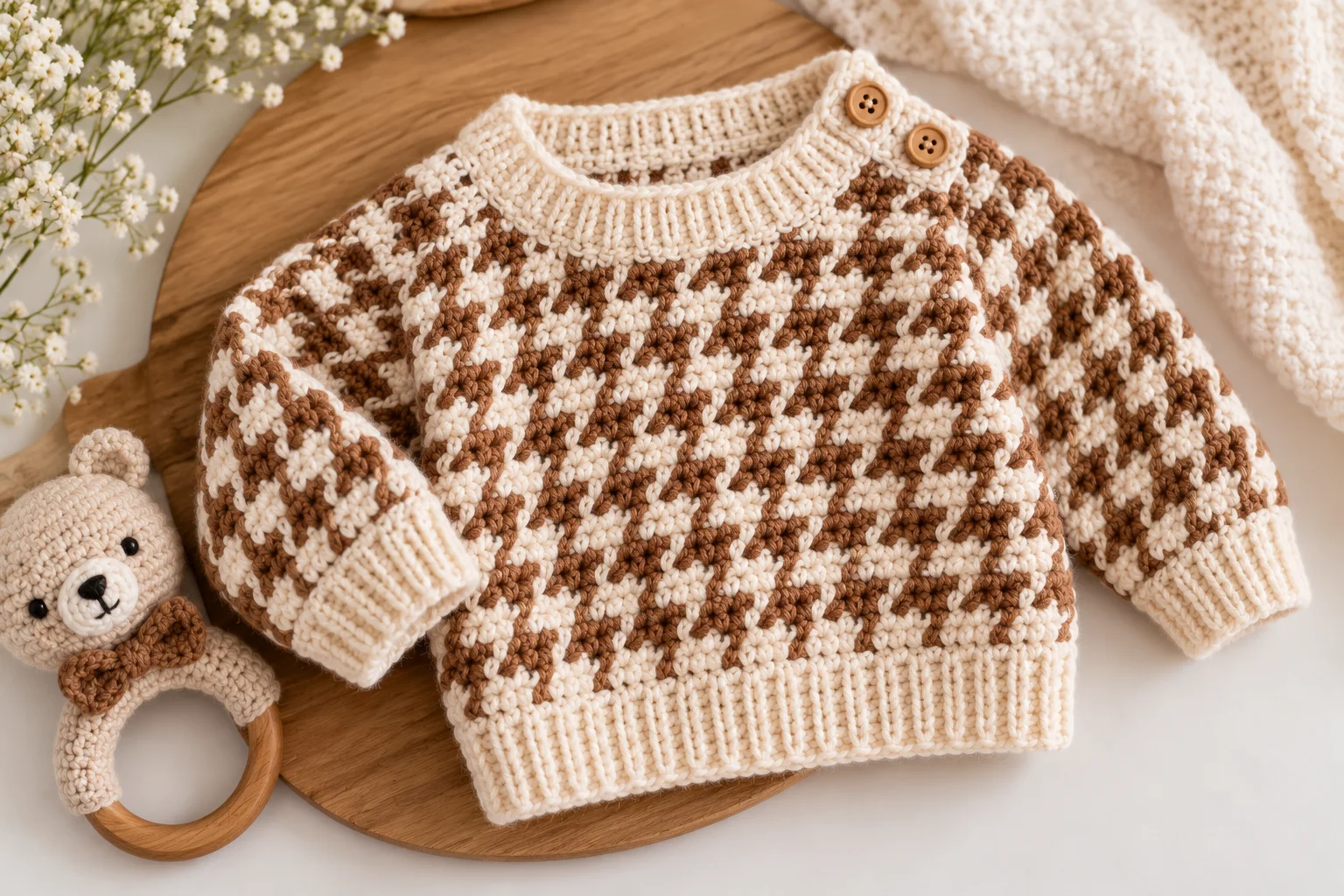 Crochet Houndstooth Baby Sweater